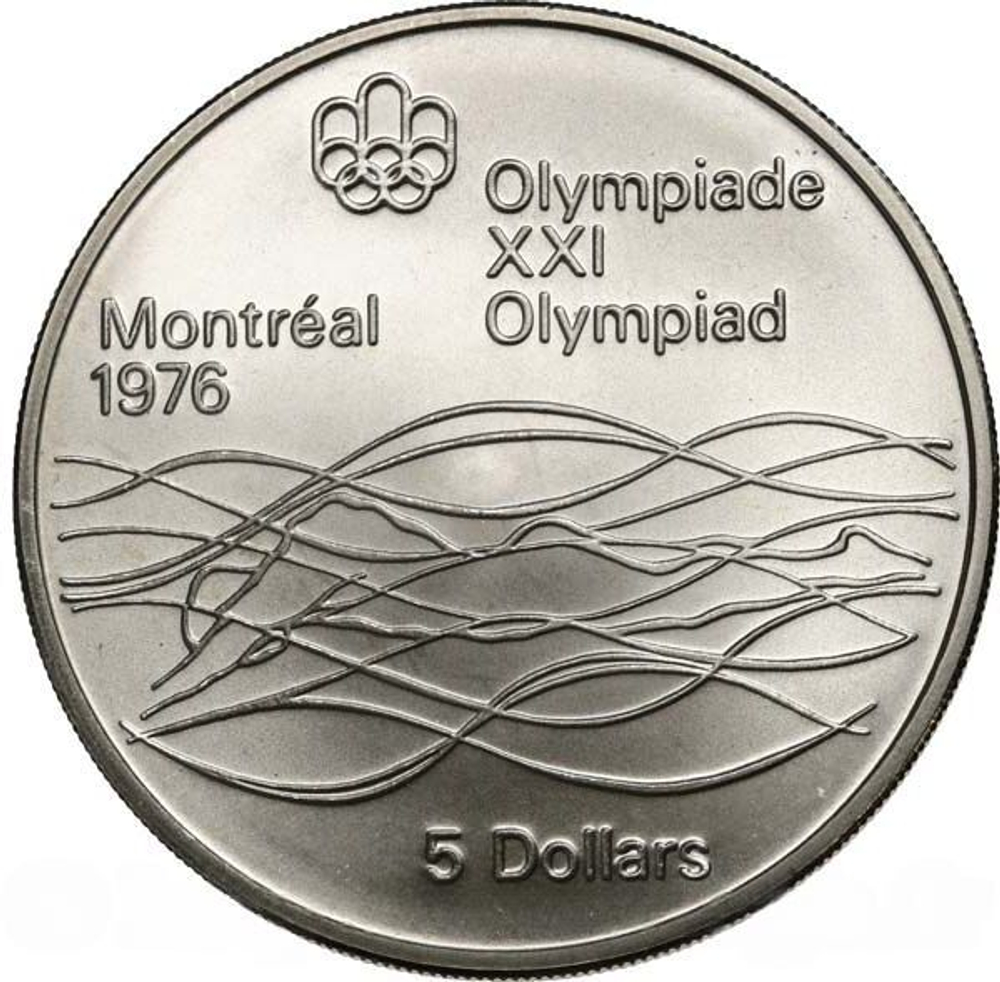 Canada, 5 Dollars 1976 Montreal Olympics Swimming Coin – 1975 Silver Proof