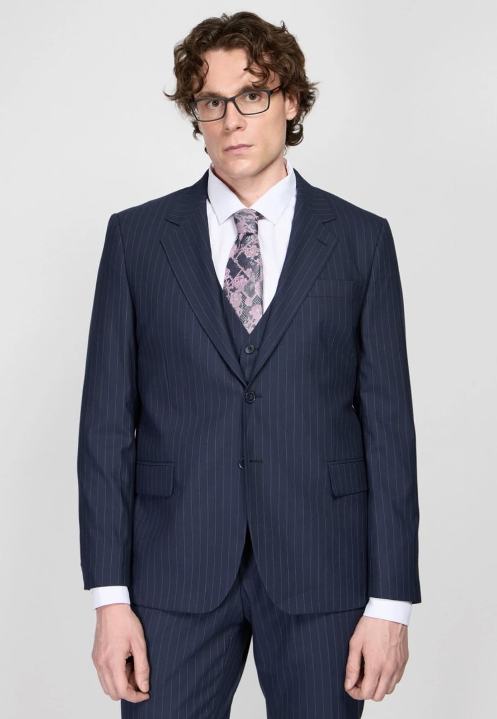 Мужской костюм тройка в полоску (синий) В81
