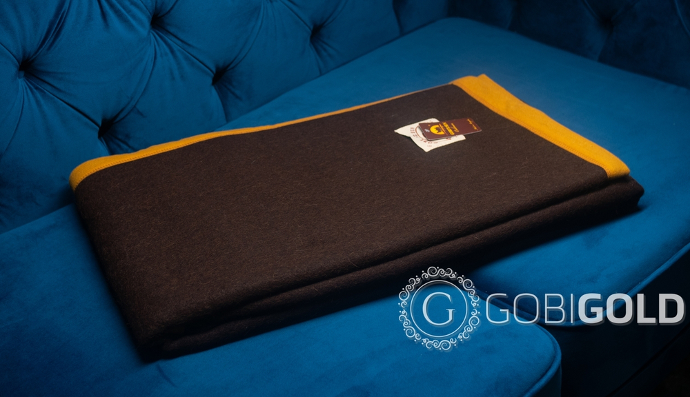 Одеяло тканое шерстяное из яка (Монголия) 150х200 см. - коричневое-серое (2-х стороннее)