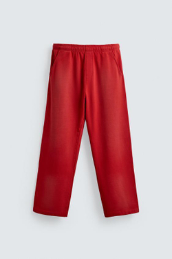 ZARA БРЮКИ С ЭФФЕКТОМ СТИРКИ, КРАСНЫЙ