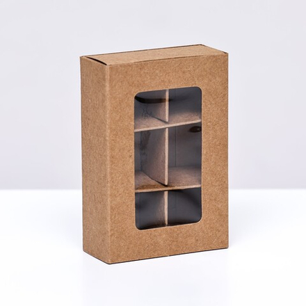 Коробка-мини для конфет 6 штук, 8,7 х 5,8 х 2,5 Тонкие разделители, Крафт