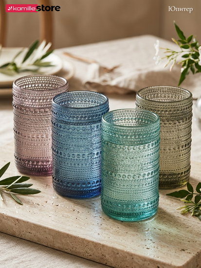 Набор бокалов 300 мл. 6 шт., стекло с фактурным орнаментом, коллекция Юпитер