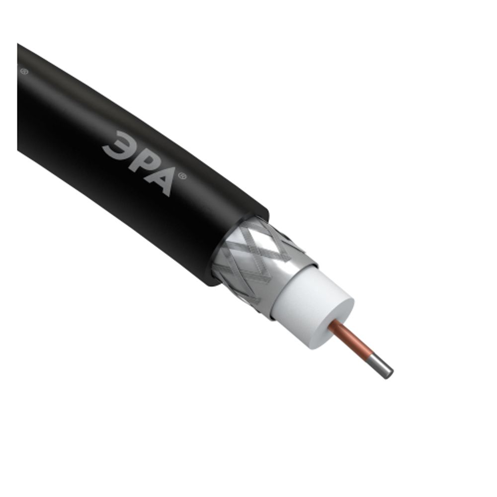 ЭРА Кабель коаксиальный RG-6U, 75 Ом, CCS/(оплётка Al 64%), PE, цвет чёрный, бухта 100 м, SIMPLE | 