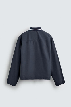 ZARА РУБАШКА С ВЫШИТЫМ ВОРОТНИКОМ В РУБЧИК, МОРСКОЙ СИНИЙ