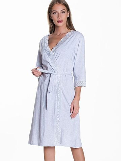 Оригинальный халат с кружевной отделкой (Размер: XXL) (Цвет: серый)