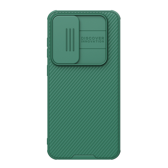 Усиленный чехол зеленого цвета (Dark Green) с сдвижной шторкой для камеры от Nillkin для Samsung Galaxy S24 FE, серия CamShield Pro