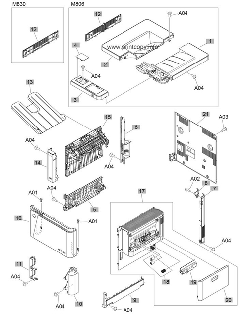 Правая дверь в сборе RM1-9773 для HP LaserJet Enterprise M806/ M830