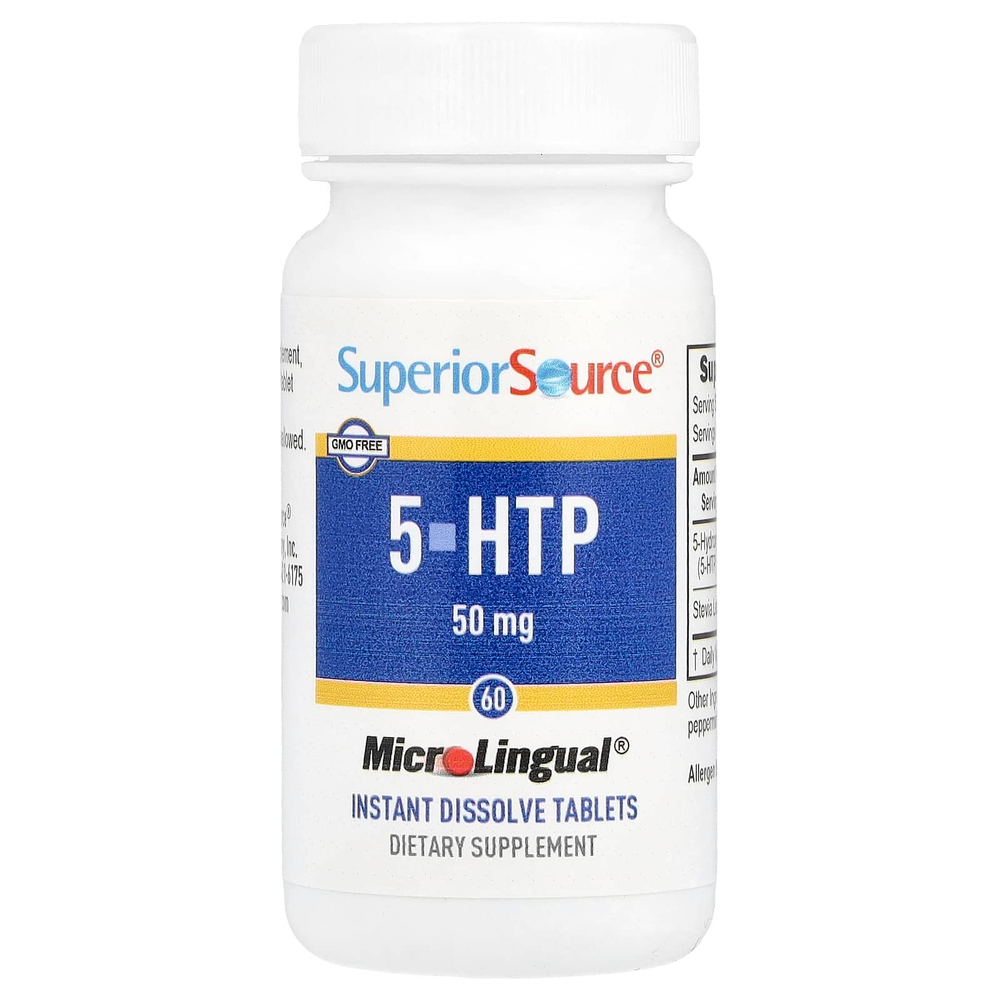 Superior Source, 5-HTP, 50 мг, 60 быстрорастворимых таблеток MicroLingual®