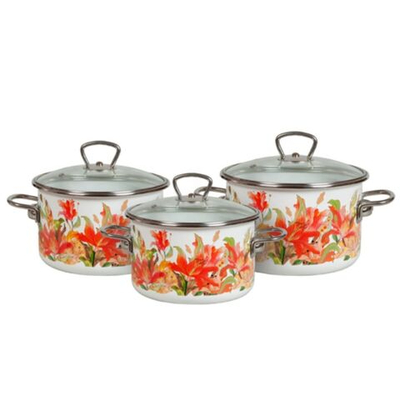 Набор эмалированной посуды 6 пр, кастрюли 2,3,4 л, СтальЭмаль, Лилианна, 1DB025S
