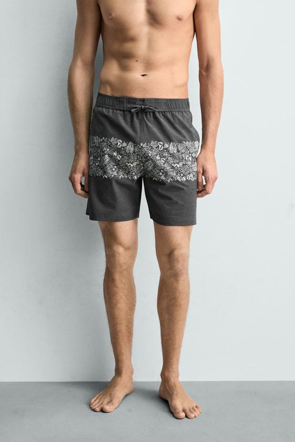 ZARA ДЛИННЫЕ ПЛАВКИ С ЦВЕТОЧНЫМ ПРИНТОМ, МОРСКОЙ СИНИЙ