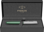 Ручка-роллер Parker Sonnet Essentials Green SB Steel CT 2169364, цвет чернил black, перо: F, в подарочной упаковке.