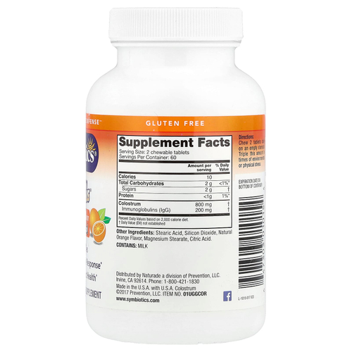 Symbiotics, Colostrum Plus, апельсиновый крем, 120 жевательных таблеток