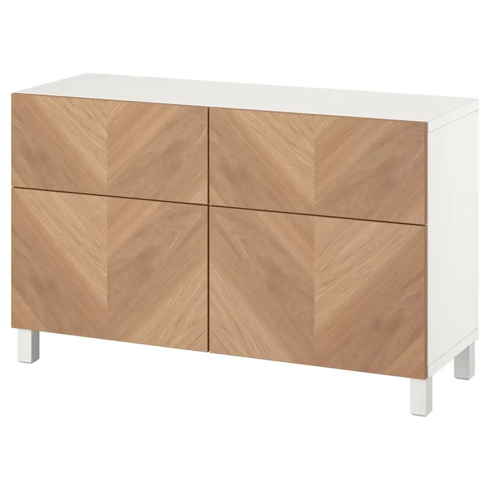 Комбинация для хранения - IKEA BESTÅ/BESTA, 120х42х74 см, дубовый шпон/белый, БЕСТО ИКЕА