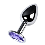 Маленькая коническая серебристая анальная пробка 7см с фиолетовым кристаллом ToyFa Metal 717001-4
