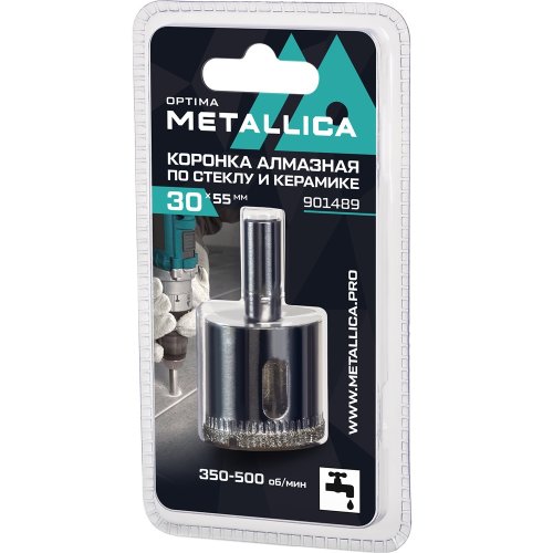 Коронка алмазная METALLICA Optima 30x55 мм по стеклу,плитке,1 шт в блистере   901489