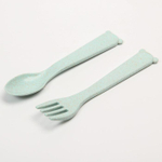 7425069 Набор детской ЭКО посуды: Миска с крышкой, ложка и вилка, цвет зелёный