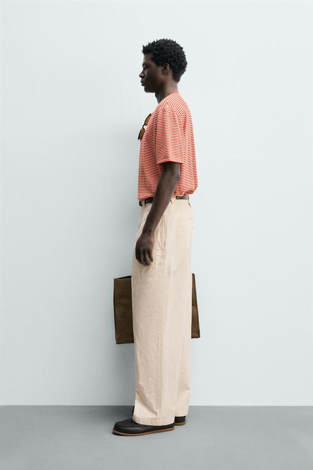 ZARA БРЮКИ STRAIGHT FIT ИЗ ХЛОПКА И ЛИОЦЕЛЛА, ПЕСОЧНЫЙ
