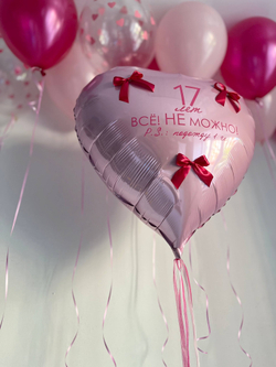 Воздушные шары бантики фуксия/розовый сердца №3409