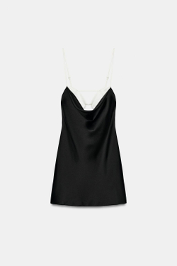 ZARA КОМБИНИРОВАННОЕ АТЛАСНОЕ МИНИ-ПЛАТЬЕ, ЧЕРНЫЙ