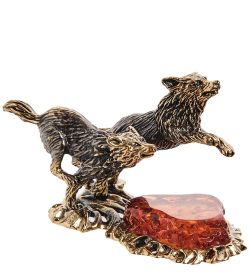 Народные промыслы AM-2809 Фигурка «Стая волков» (латунь, янтарь)