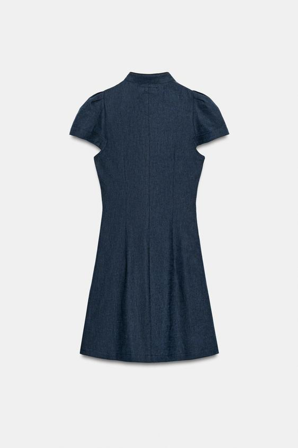 ZARA УКОРОЧЕННОЕ ПЛАТЬЕ ИЗ ЛЬНА С ЗАСТЕЖКОЙ-АЛАМАРОМ, ИНДИГО