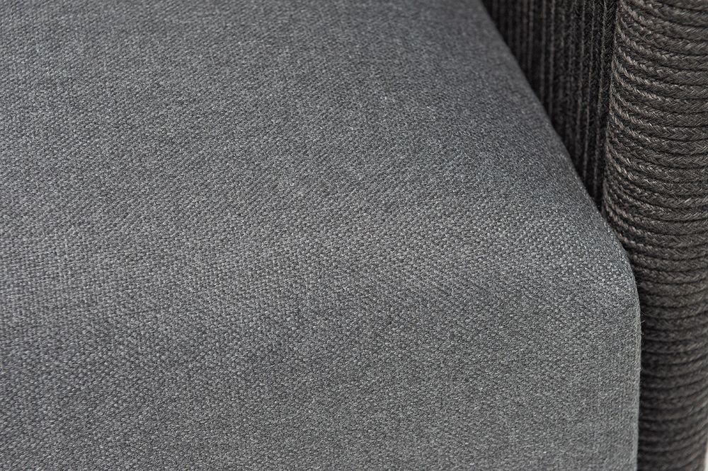 "Джелло" диван 3-местный плетеный из роупа, каркас алюминий темно-серый (RAL7024) муар, роуп темно-серый круглый, ткань темно-серая 027