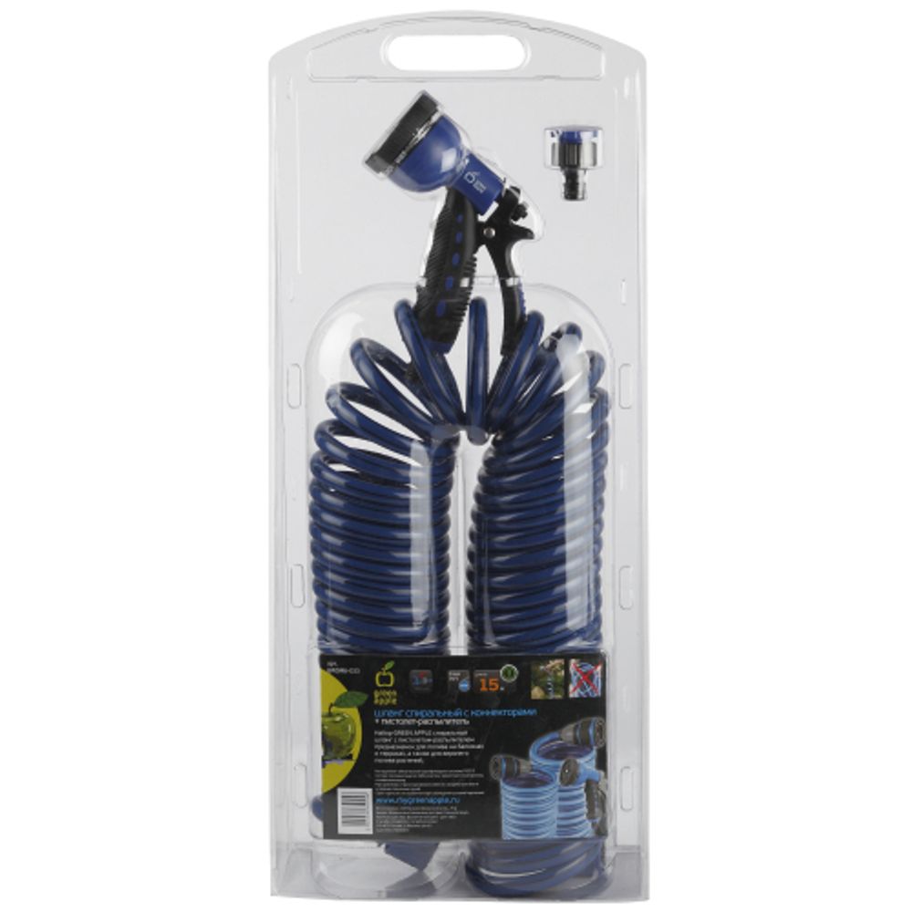 GWSM6-033 GREEN APPLE Набор Шланг спиральный с коннекторами + пистолет-распылитель, 15мм х 9мм , 8 бар | Аксессуары для полива Green Apple