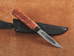 Малый шкуросъемный нож "Якут" с кованым долом, рукоять мореная карельская береза