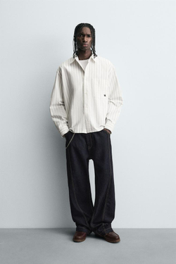 ZARА РУБАШКА В ПОЛОСКУ С КАРМАНОМ, ПОЛОСКИ