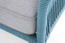 "Канны" диван 2-местный плетеный из роупа, каркас алюминий светло-серый (RAL7035) муар, роуп бирюзовый круглый, ткань светло-серая