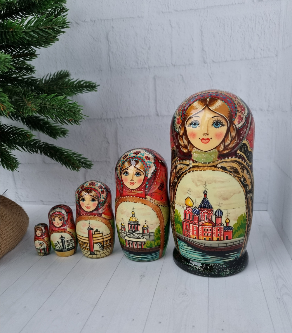 Матрешка "Виды города" 5 мест 15см