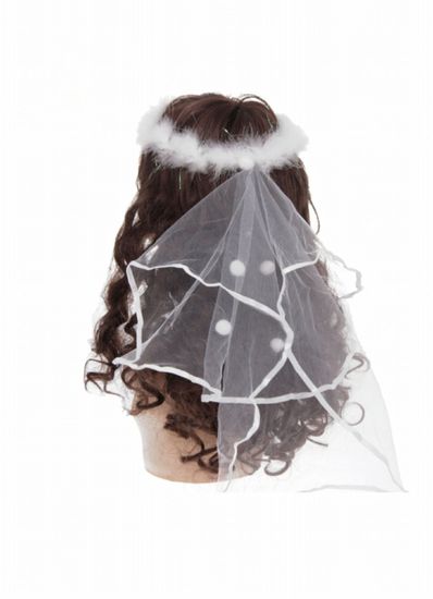 Венок меховой с вуалью, белый