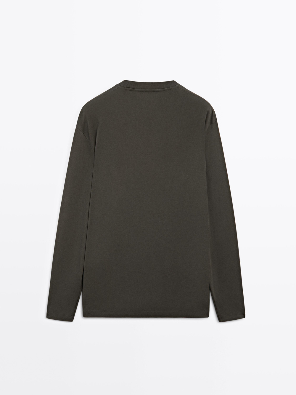 Massimo Dutti Футболка из хлопка среднего размера с длинными рукавами, хаки