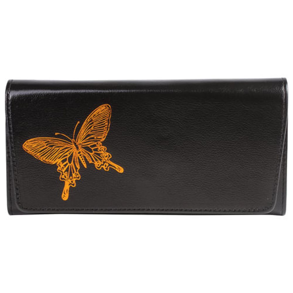 Портмоне женское BEFLER "Бабочка", 185х95 мм, натуральная кожа, кнопка, тиснение, черное, PJ.160.-11