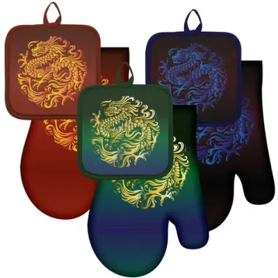 Прихватка с рукавицей «Лунный Дракон» 2шт, рукавица 17*27см