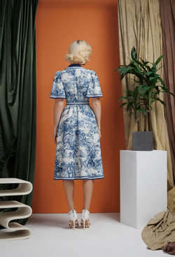 Платье льняное на пуговицах сине-белое 07-02-25 SS