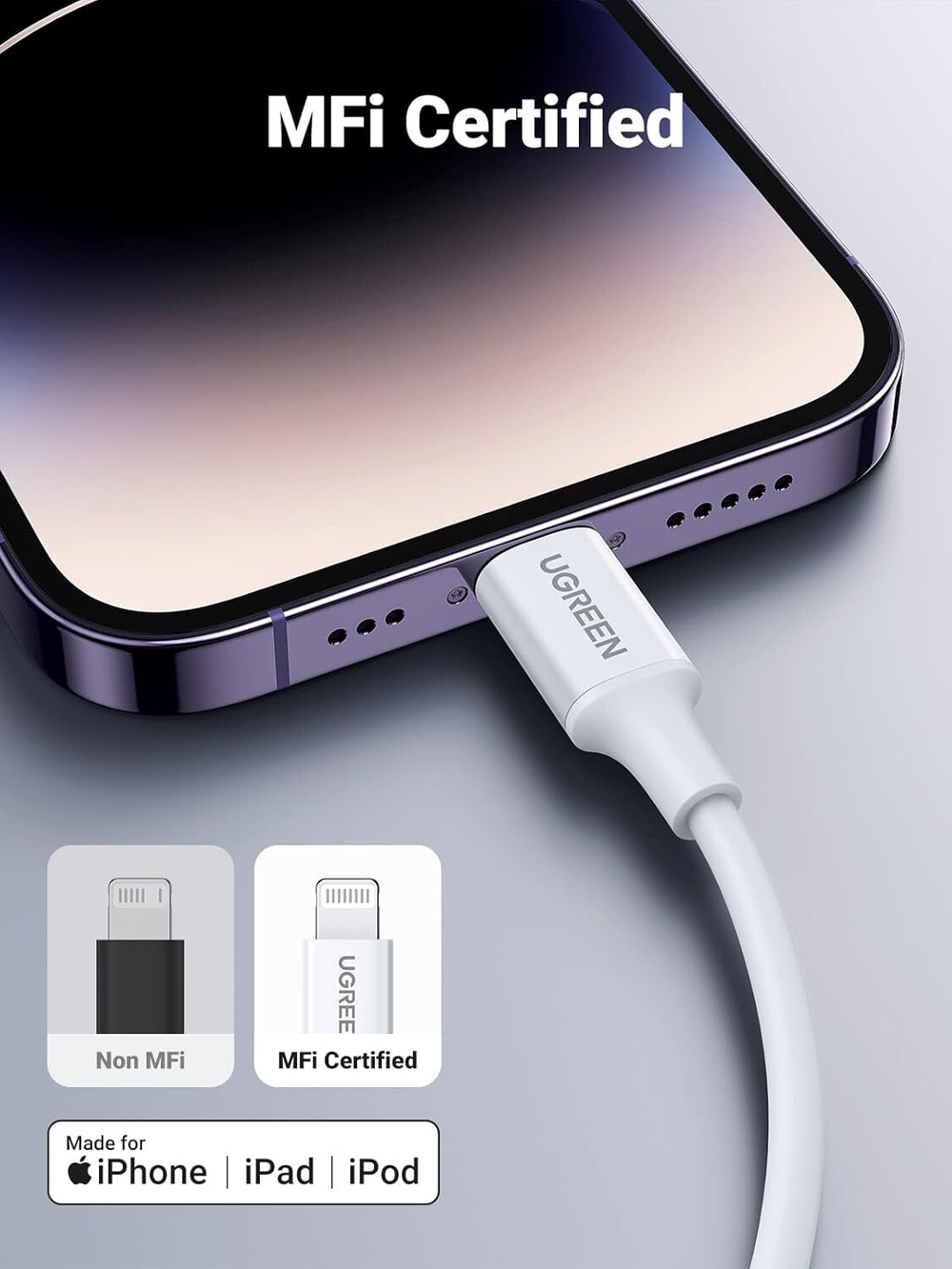 Кабель USB C- Lightning(m) 8-pin, 1m UGREEN 10493