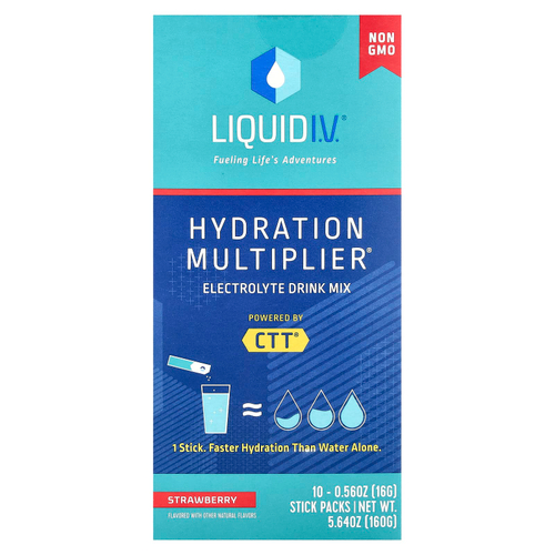 Liquid I.V., Hydration Multiplier®, смесь для приготовления электролитов, клубника, 10 пакетиков по 16 г (0,56 унции)