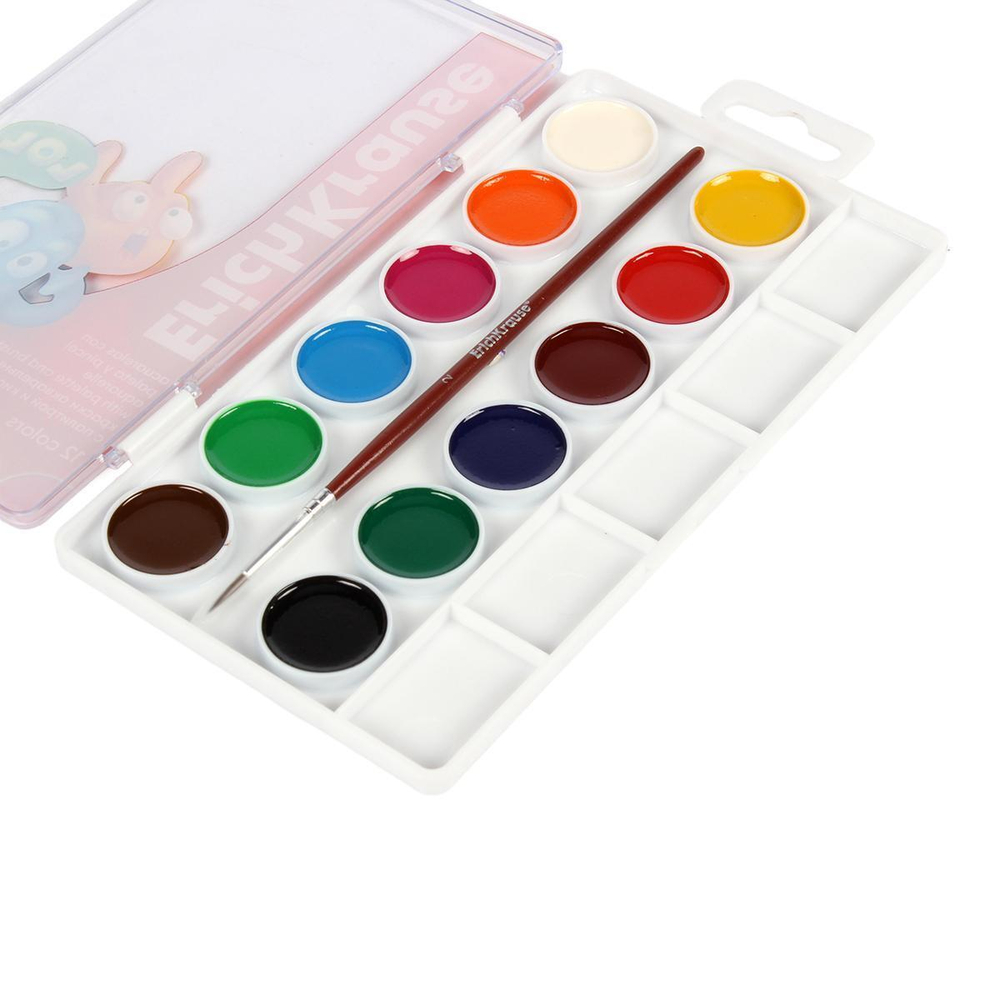 Краски акварельные 12 цветов с палитрой и кистью "Jolly Friends" (ErichKrause)