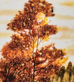 AMB-01/39 Картина «Журавлиная песня» (с янтарной крошкой) пласт.рамка 33х42см