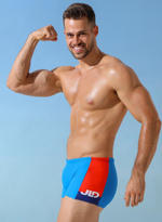 Мужские плавки-боксеры с контрастной брендированной вставкой (Размер: M) (Цвет: синий)