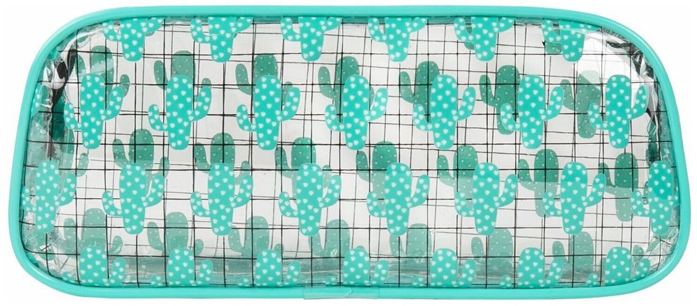 Пенал-косметичка BRAUBERG LUCENT на молнии, прозрачный, "Cactus", 21х5х9 см, 270053