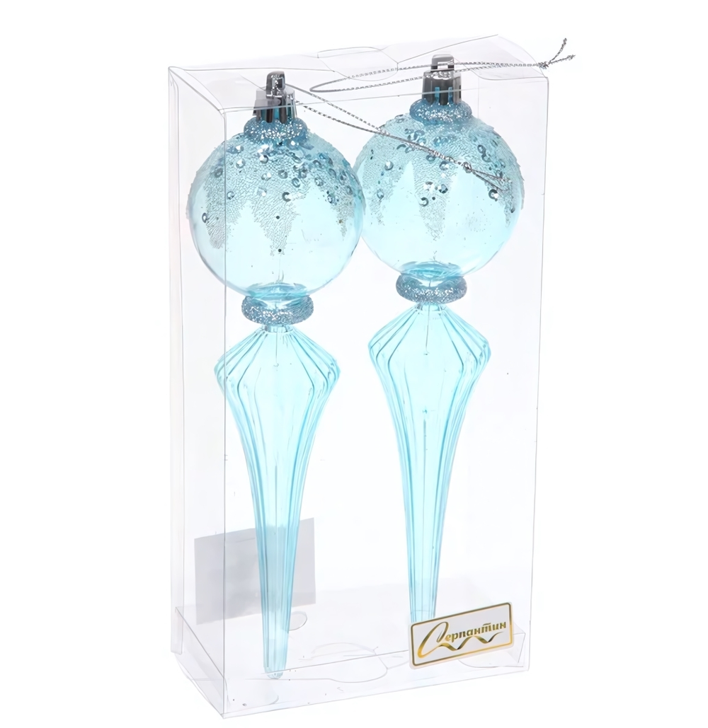 Елочные украшения "Изящный блеск" 5.3*5.3*19 см (набор 2 шт), Голубой (Серпантин)