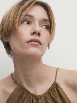 Massimo Dutti Топ из 100% хлопка с горловиной халтер, табачный