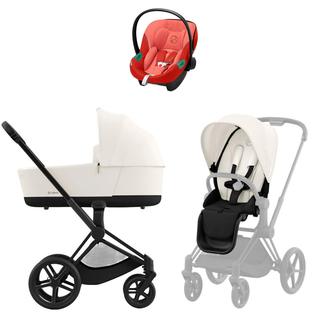 Коляска Cybex Priam IV Matt Black complete Aton S2 Hibiscus Red Base One 4 в 1 Off White