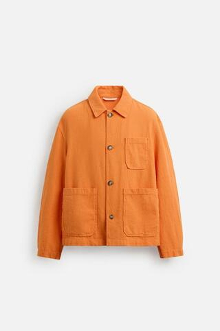 ZARA КУРТКА-РУБАШКА ИЗО ЛЬНА И ХЛОПКА, ОРАНЖЕВЫЙ