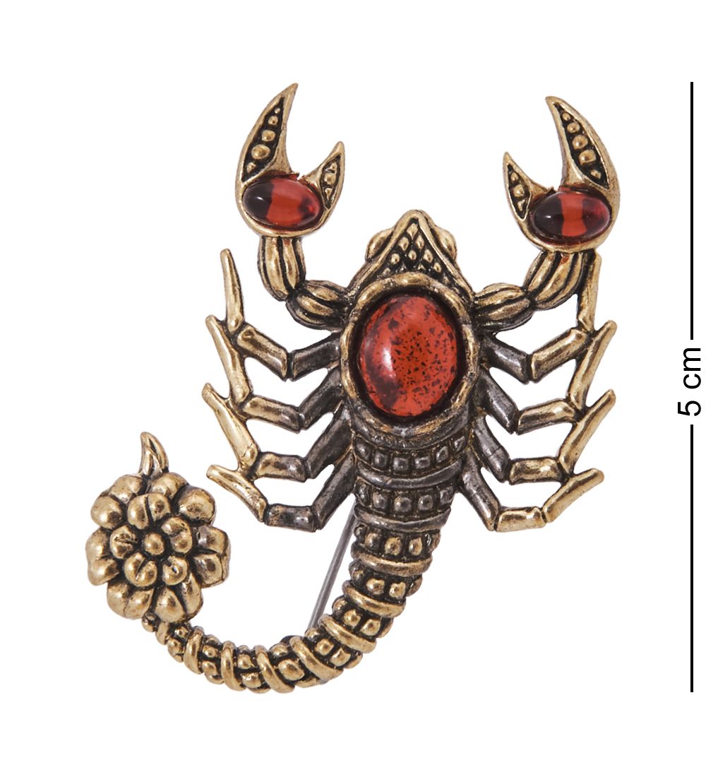 AM-4210 Брошь «Скорпион Цветочек» (латунь, янтарь)