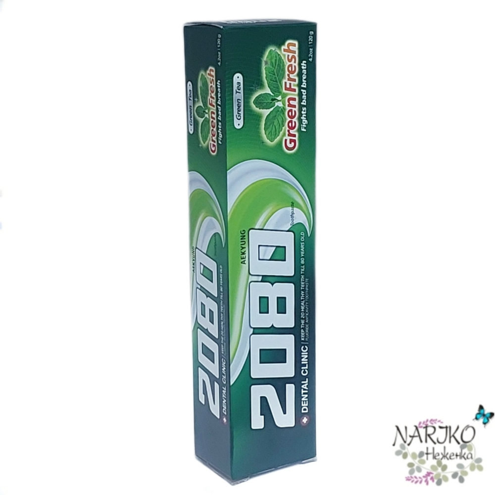 Зубная паста мятная KeraSys Dental Clinic 2080 Green Fresh Зелёный чай, 120 гр.