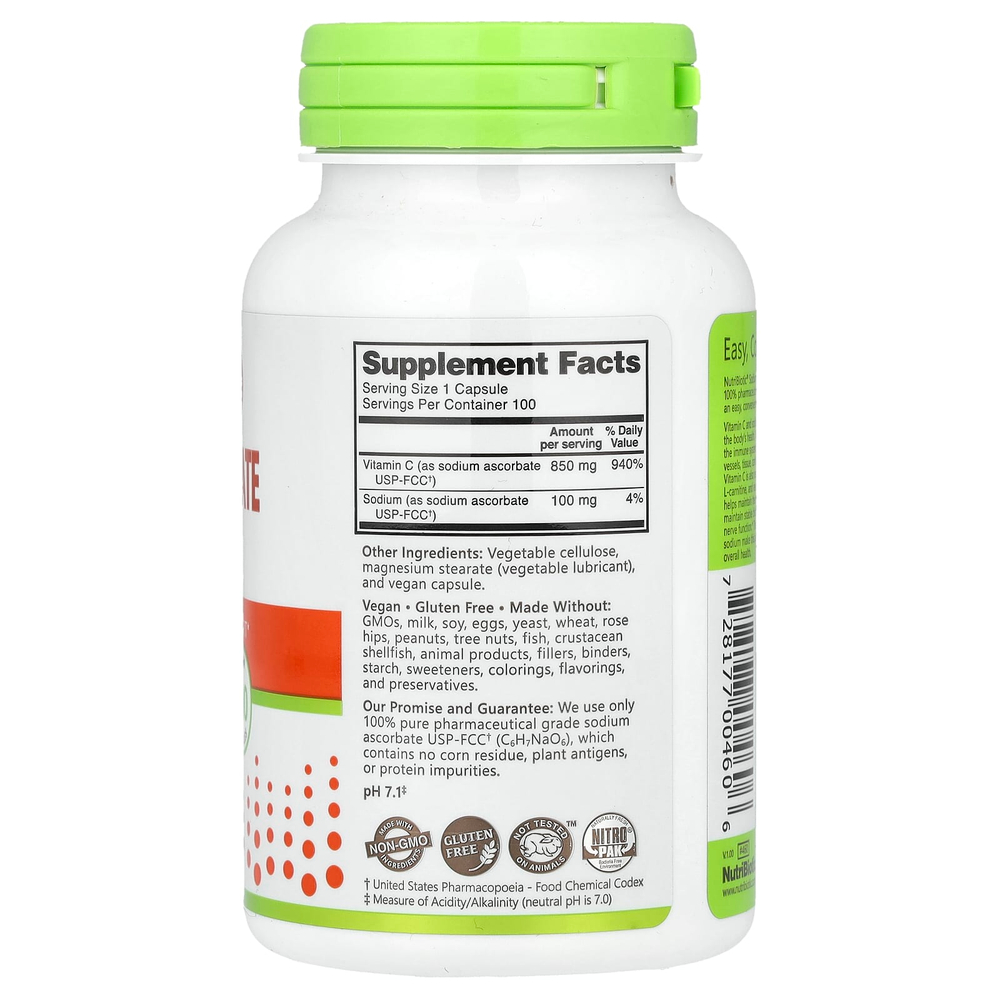 NutriBiotic, Immunity, аскорбат натрия, 100 растительных капсул