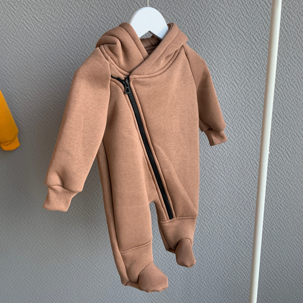 Детский комбинезон с капюшоном на замке из футера с начесом